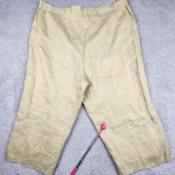 Linen 3 Pc Set Floral Eyelet Jacket Shell Pant Womens 5XL Tan Lagenlook Boho VTG - Picture 11 of 14